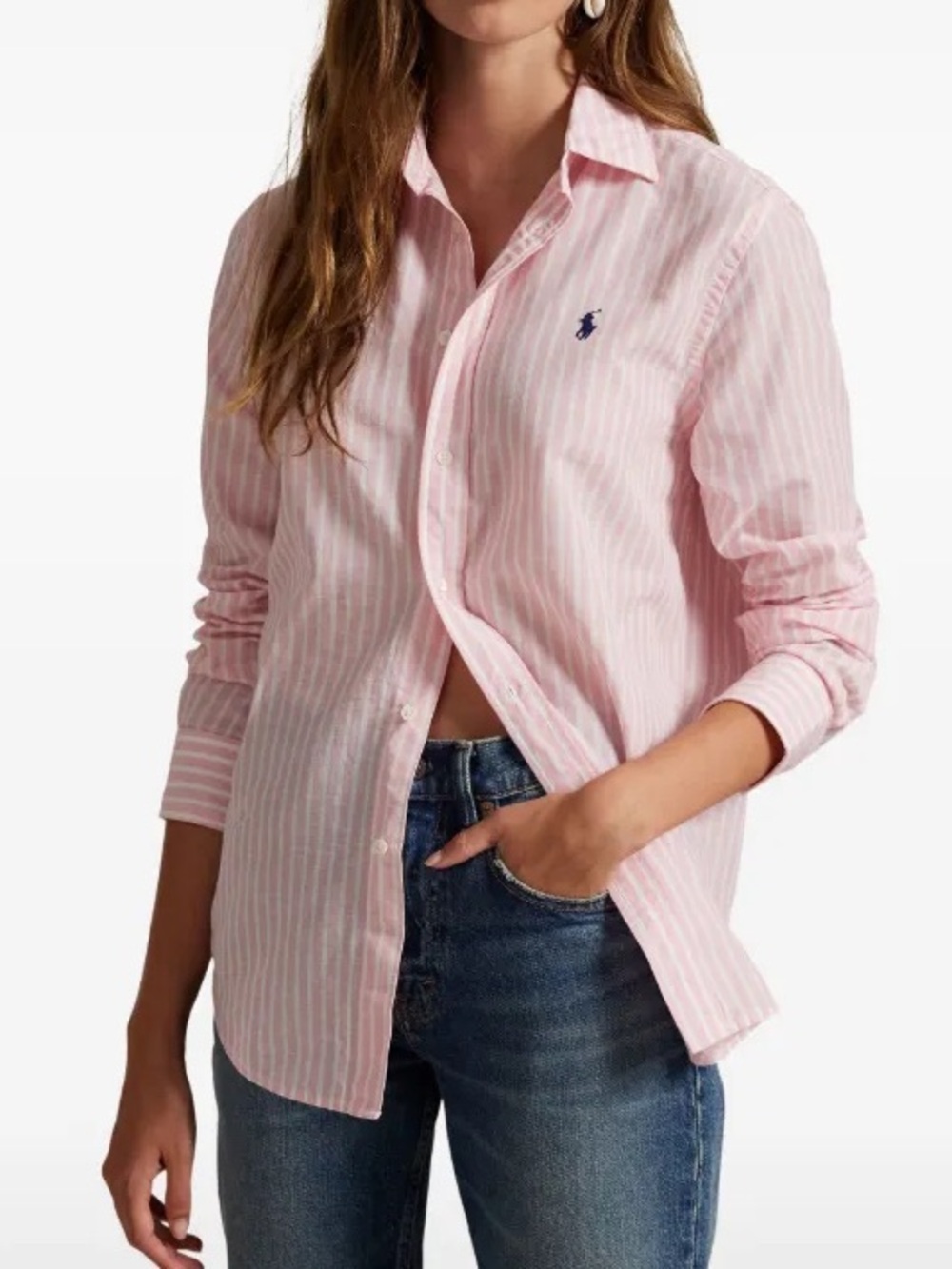 Ralph Lauren - Womens XS - Pink Button Down Stripe Oxford Shirt